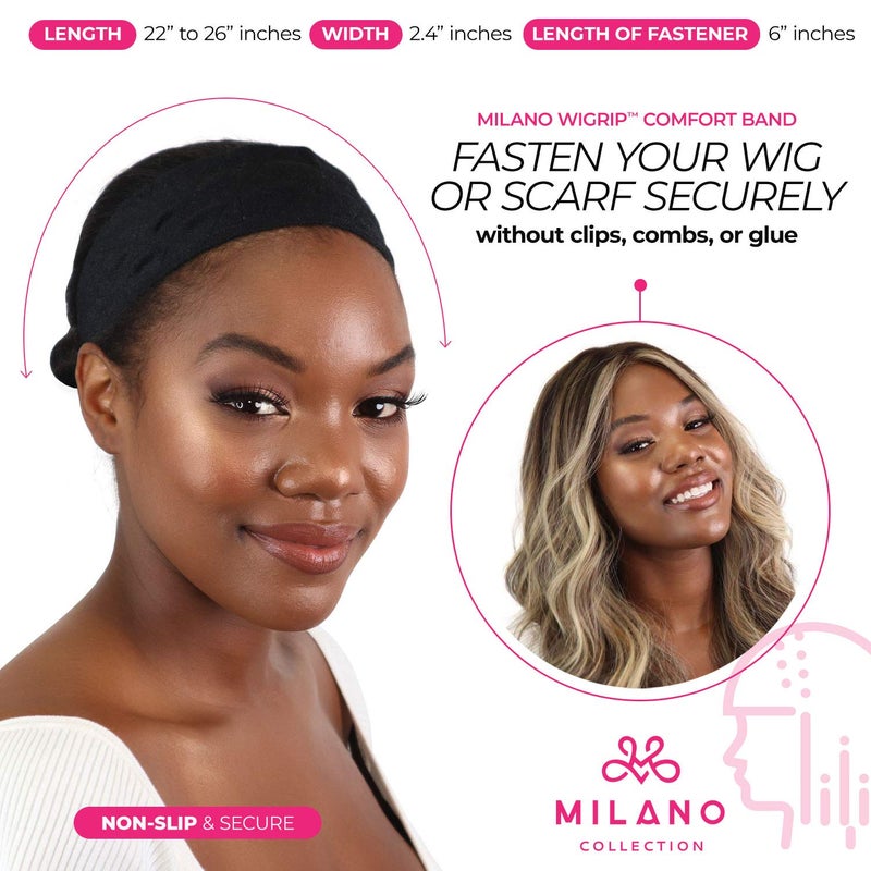 MILANO COLLECTION WiGrip, The Original Comfort Grip Band, Adjustable Wig Bands for Women Provides Glueless Support, Non-Slip Wig Grip Headbands for Women Tension-Free, One Size Fits All, Black, 2 Pack - Image 4